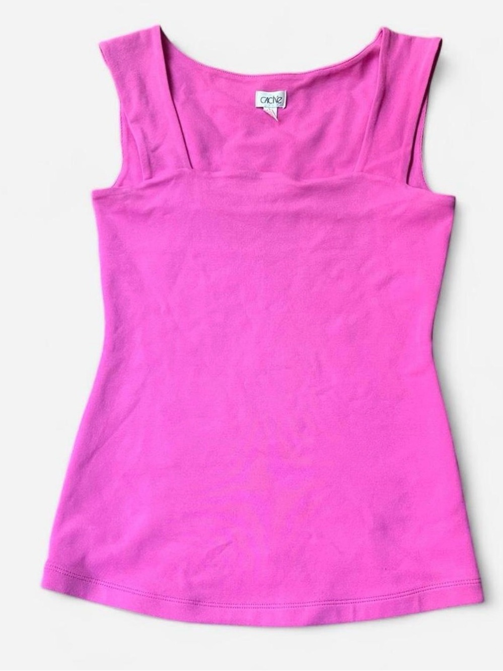 caché Hot Pink Sleek Tank Top Classic Square Neck Spring Sz Small